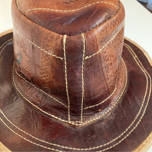 Unique Leather Gambler Hat with Elephant Embossing and Lacing - Picture 5 of 11